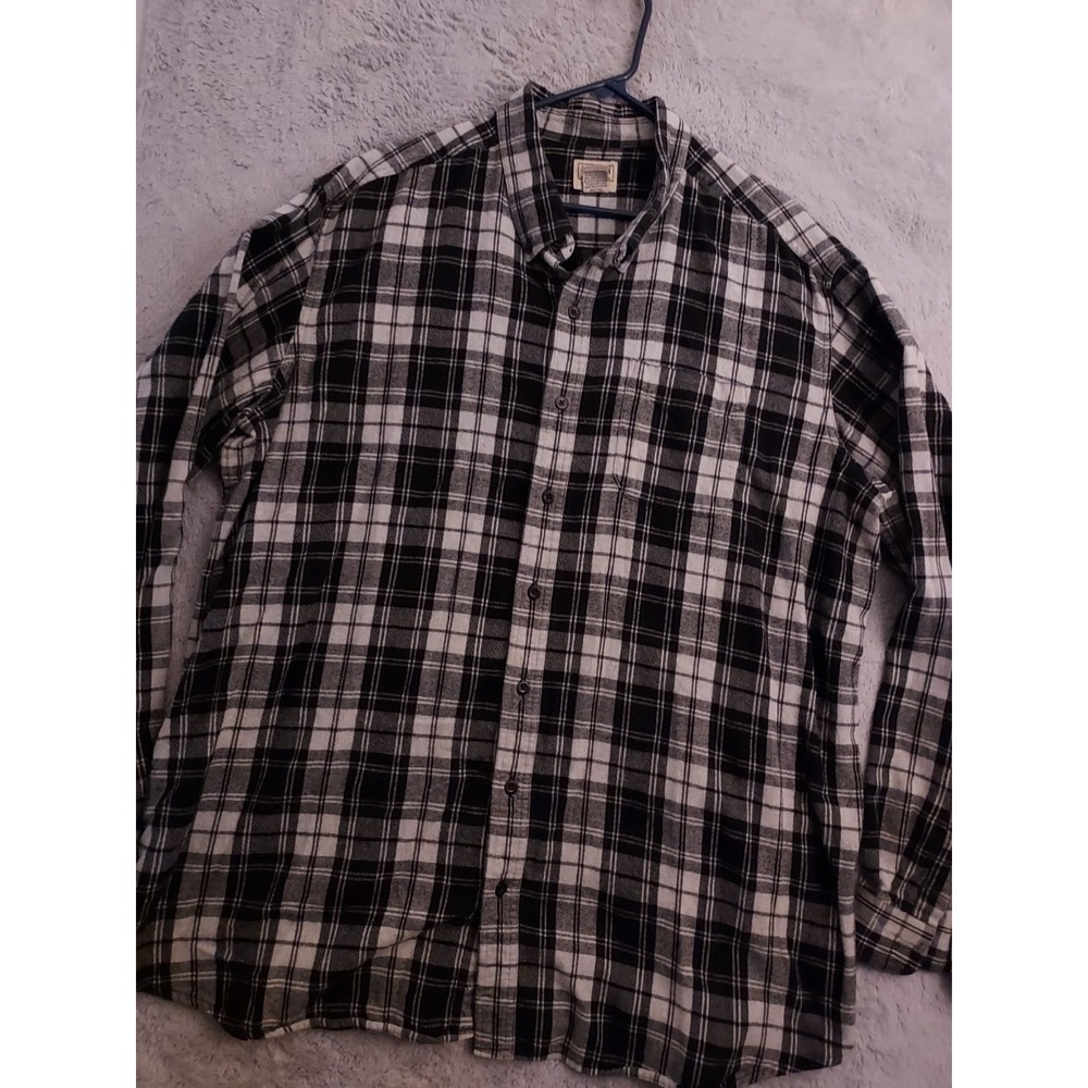 LL Bean Shirt Mens 2XLT 2XL Tall Heavy Fuzzy Flannel Scotch Plaid Black White